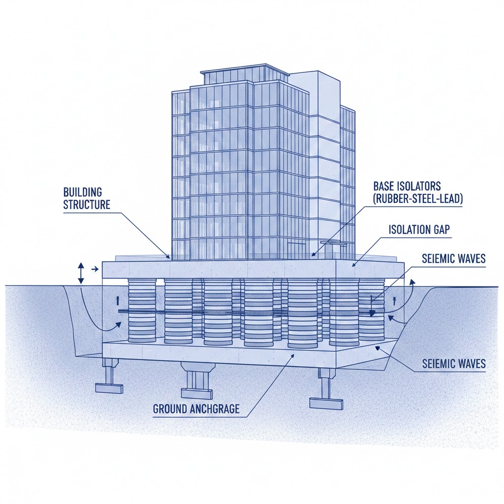 Diagram showing the principle of base isolation technology
